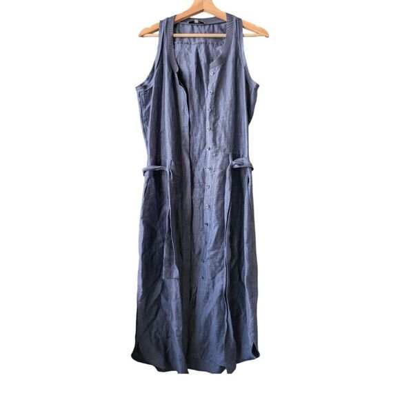Reiss Hemp Linen Sleeveless Drop WaistShirt Midi Dress Navy  Size Small - Picture 13 of 13